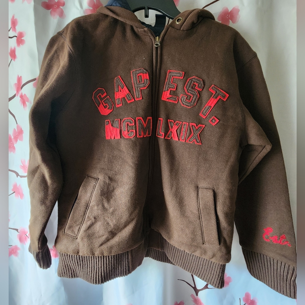 GAP Boy's Brown Est MCM LXIX Quilted Lined Hoodie Size XL (12)